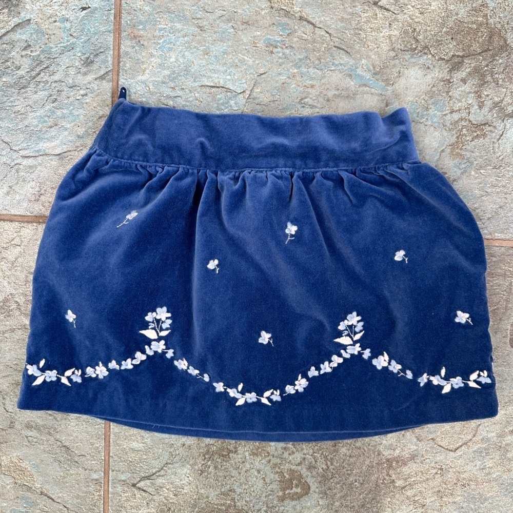 JANIE AND JACK 3T Blue Velvet Skirt Embroidered Floral Side Zip Dressy‎